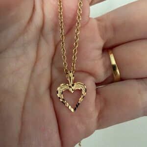 Vintage 14k Gold Stamped Textured Open Heart Pendant